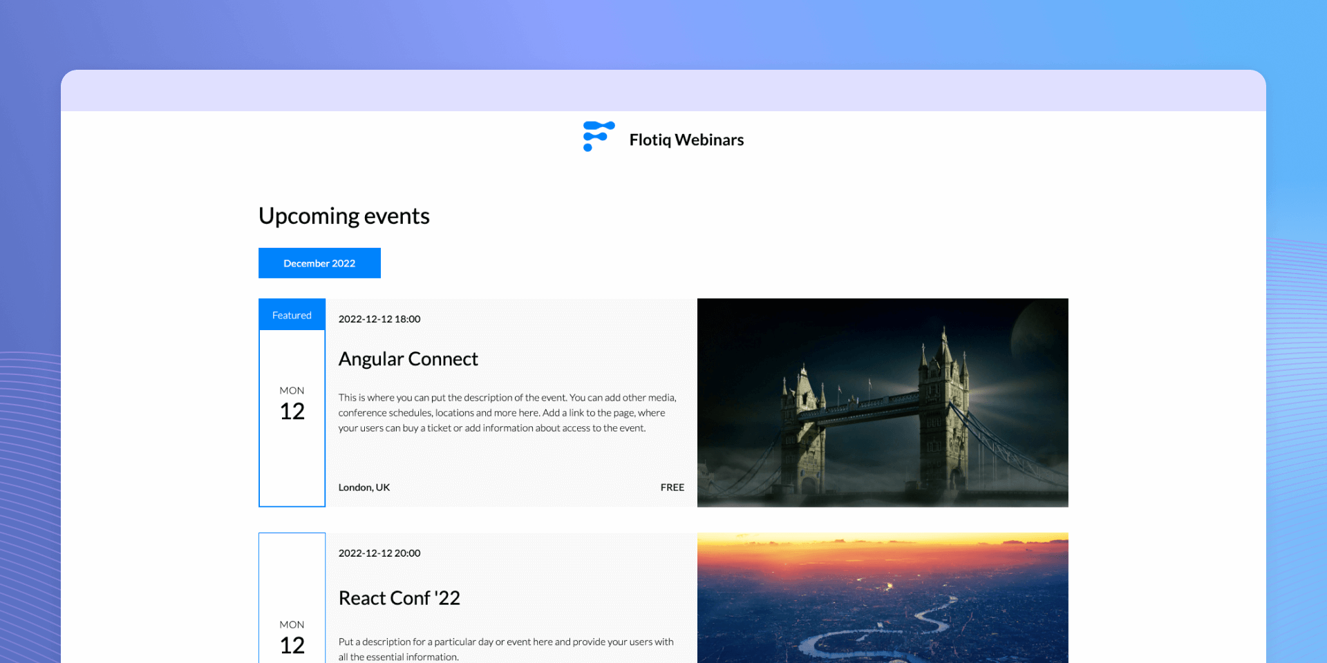 Gatsby Event 2 - Weekly View Calendar